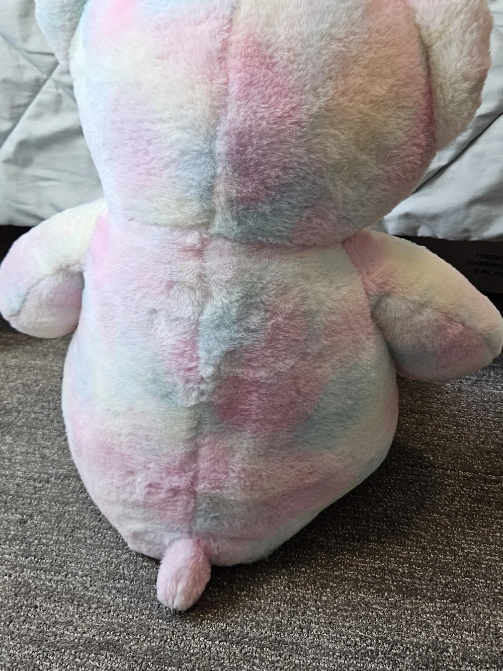 Plush Pastel Rainbow Teddy Bear with Pink Bow - Soft Multicolor Cuddly Toy